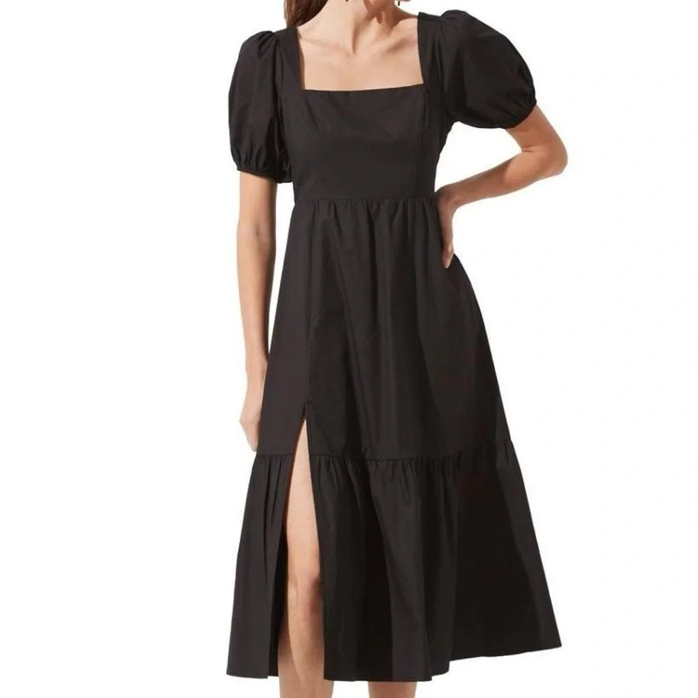 ASTR the Label Black Puff Sleeve Poplin Midi Dress